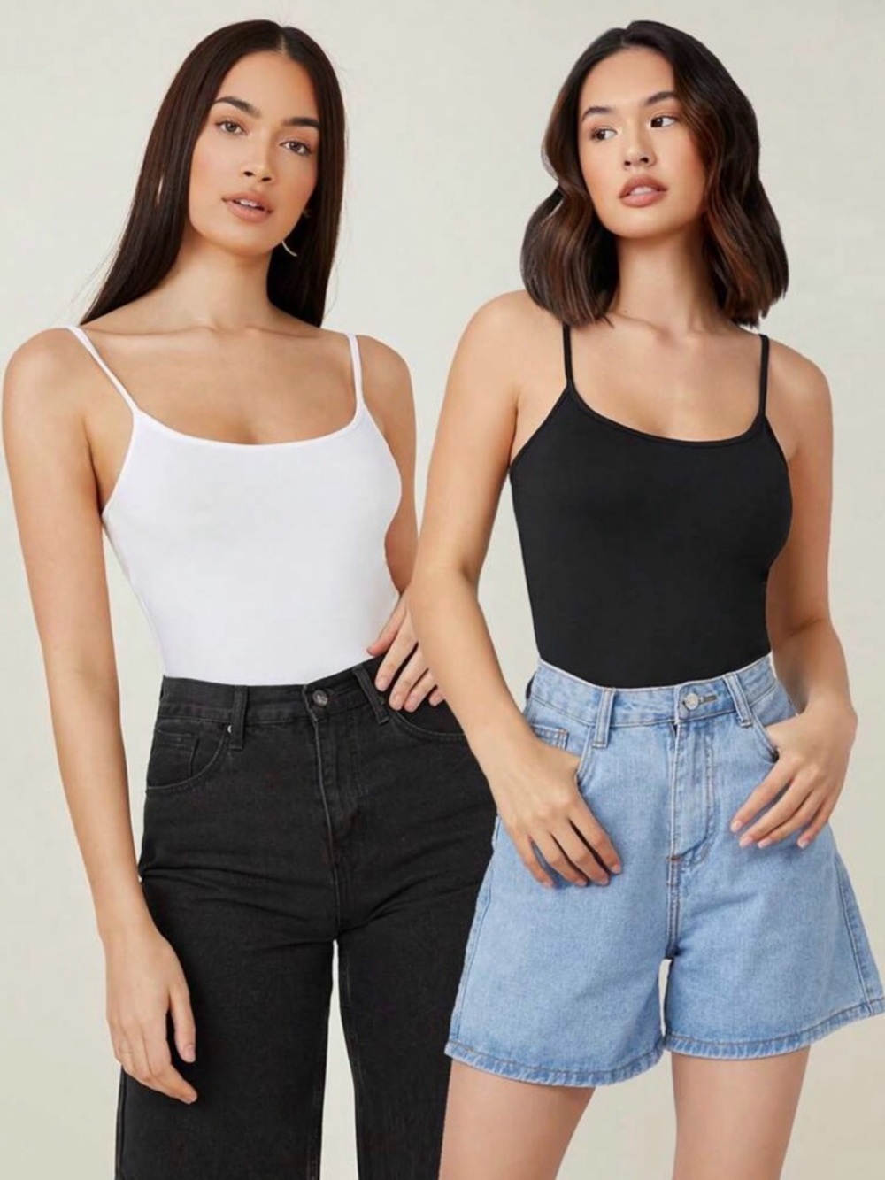 LIKE NEW - BUNDLE: 2 SHEIN BASICS Solid Slim Fit Camisole Tops - Sz Large (8/10)